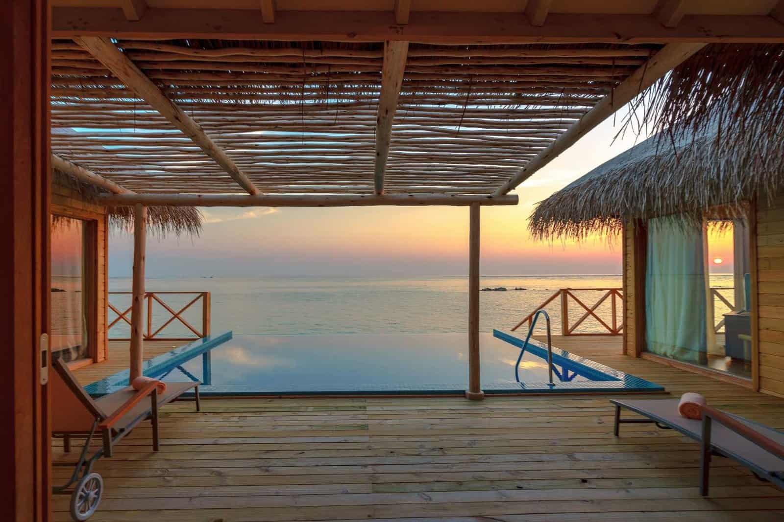 Overwater Villa in Maldives at Sunset